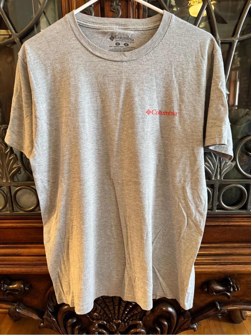 Columbia Heather Grey Short Sleeve Tee with Red Logo